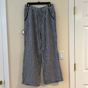 Blue and white linen pants